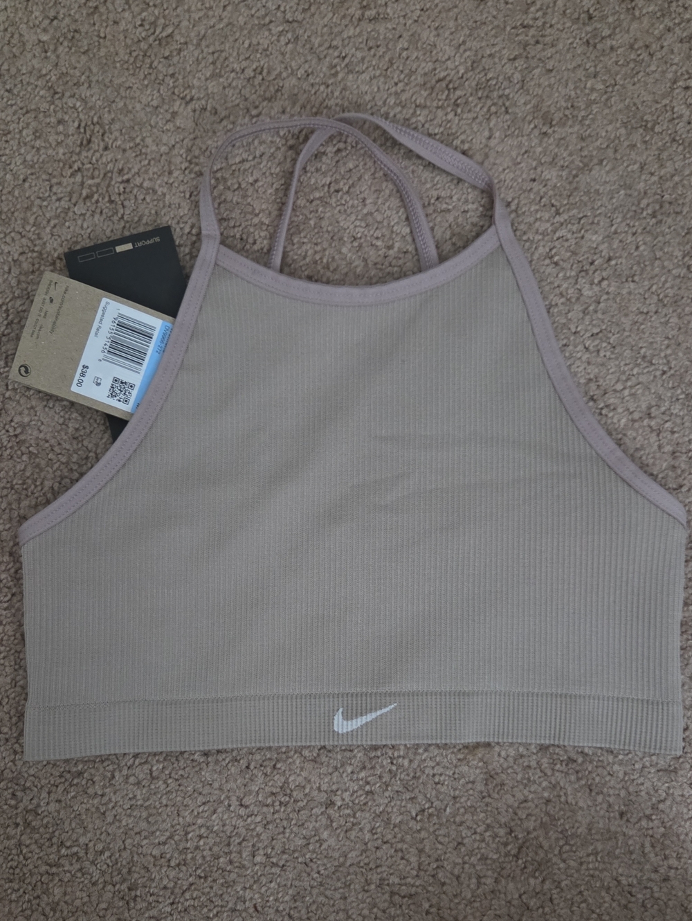 *NWT* Nike Ribbed High-Neck Sports Bra in Taupe/Blush